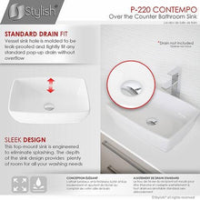 Load image into Gallery viewer, STYLISH 19 inch White Rectangular Ceramic Vessel Bathroom Sink P-220