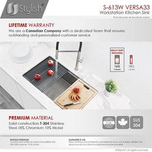 Load image into Gallery viewer, 30 inch Workstation Single Bowl Undermount 16 Gauge Stainless Steel Kitchen Sink with Built in Accessories, by Stylish S-613W Versa33