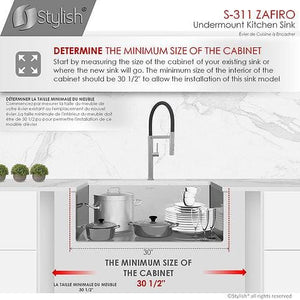 Zafiro 30 in Single Bowl Kitchen Sink, 16 Gauge Stainless Steel with Grid and Basket Strainer, by Stylish