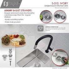 Load image into Gallery viewer, 14 in Single Bowl Bar Sink, 18 Gauge Stainless Steel with Grid and Basket Strainer, by Stylish S-310G Ivory