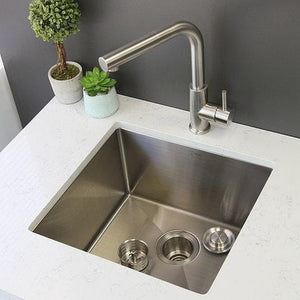 19 in Single Bowl Kitchen Sink, 16 Gauge Stainless Steel with Grid and Basket Strainer, by Stylish S-308XG Aqua