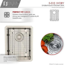Load image into Gallery viewer, 14 in Single Bowl Bar Sink, 18 Gauge Stainless Steel with Grid and Basket Strainer, by Stylish S-310G Ivory