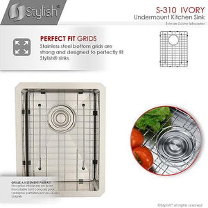 14 in Single Bowl Bar Sink, 18 Gauge Stainless Steel with Grid and Basket Strainer, by Stylish S-310G Ivory
