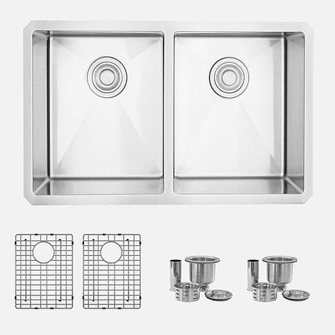 28 in Double Bowl Kitchen Sink, 16 Gauge Stainless Steel with Grids and Basket Strainers, by Stylish S-300XG Topaz