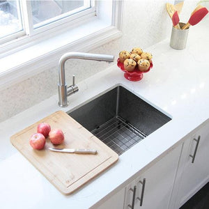 30 in Single Bowl Kitchen Sink, 16 Gauge Stainless Steel with Grid and Square Strainer, by Stylish S-511XG Jet