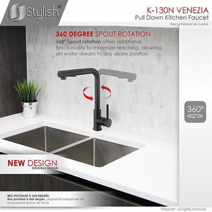 Single Handle Pull Down Kitchen Faucet - Matte Black Finish by Stylish K-130N