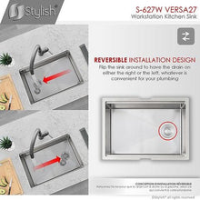 Load image into Gallery viewer, 27 inch Workstation Single Bowl Undermount 16 Gauge Stainless Steel Kitchen Sink with Built in Accessories, by Stylish S-627W Versa27