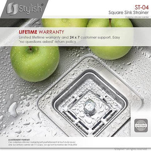 3.5 Inch Square Stainless Steel Kitchen Sink Strainer with Removable Basket by Stylish ST-04