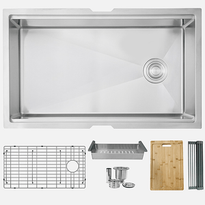 30 inch Workstation Single Bowl Undermount 16 Gauge Stainless Steel Kitchen Sink with Built in Accessories, by Stylish S-613W Versa33