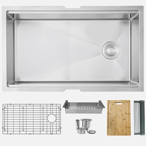 30 inch Workstation Single Bowl Undermount 16 Gauge Stainless Steel Kitchen Sink with Built in Accessories, by Stylish S-613W Versa33