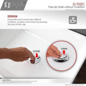 Bathroom Sink Pop-Up Drain No Overflow Brushed Nickel Finish by Stylish D-702B