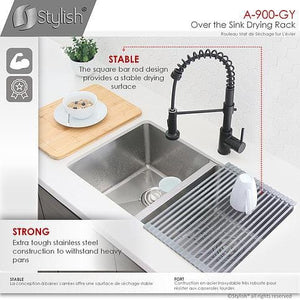 20 inch Over The Sink Roll-up Dish Drying Rack, Black by Stylish A-900BK