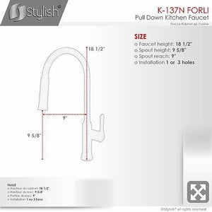 Single Handle Pull Down Kitchen Faucet - Matte Black Finish by Stylish K-137N