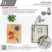 Load image into Gallery viewer, 16 in Single Bowl Bar Sink, 16 Gauge Stainless Steel with Grid and Square Strainer, by Stylish S-509XG Kubo