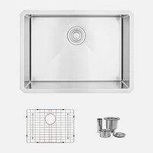 Load image into Gallery viewer, Teal 25 in Single Bowl Kitchen Sink, 16 Gauge Stainless Steel with Grid and Basket Strainer, by Stylish