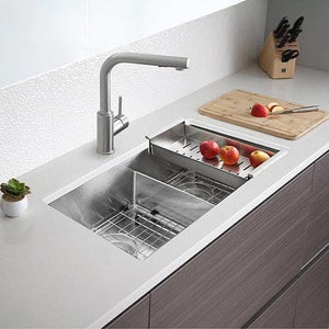 32 in Double Bowl Kitchen Sink, 16 Gauge Stainless Steel with Grids and Basket Strainers, by Stylish S-321XG Ample