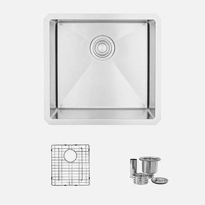 19 in Single Bowl Kitchen Sink, 16 Gauge Stainless Steel with Grid and Basket Strainer, by Stylish S-308XG Aqua
