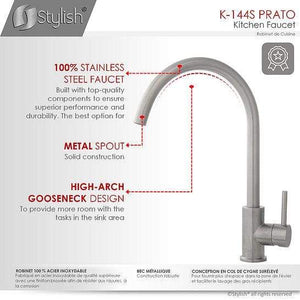 Single Handle Bar/Prep Faucet - Stainless Steel Finish by Stylish K-144S