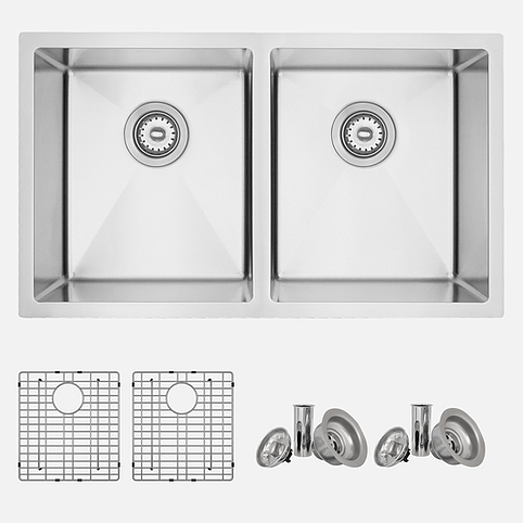 31 in Undermount Double Bowl Kitchen Sink, 18 Gauge Stainless Steel with Grids and Standard Strainers, by Stylish S-401G Toledo