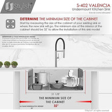 Load image into Gallery viewer, 31 in Undermount Single Bowl Kitchen Sink, 18 Gauge Stainless Steel with Standard Strainers, by Stylish® S-402 Valencia