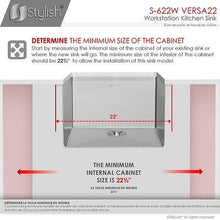 Load image into Gallery viewer, 22 inch Workstation Single Bowl Undermount 16 Gauge Stainless Steel Kitchen Sink with Built in Accessories, by Stylish S-622W Versa22