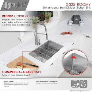Roomy 32 in Double Bowl Kitchen Sink, 16 Gauge Stainless Steel with Grids and Basket Strainers, by Stylish®