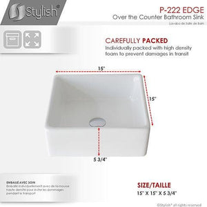 STYLISH 15 inch White Square Ceramic Vessel Bathroom Sink-P-222