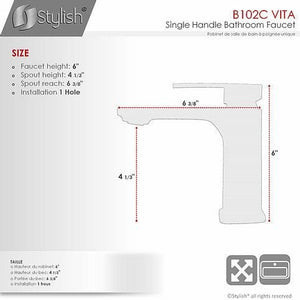 Vita Single Lever Handle  Single Hole Bathroom Sink Faucet - by Stylish B-102C