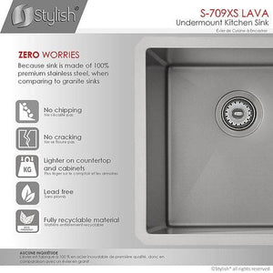 16 inch Graphite Single Bowl Undermount Stainless Steel Bar Sink, by Stylish S-709XS Lava
