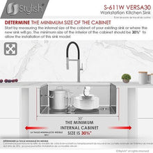 Load image into Gallery viewer, 30 inch Workstation Single Bowl Undermount 16 Gauge Stainless Steel Kitchen Sink with Built in Accessories, by Stylish S-611W Versa30