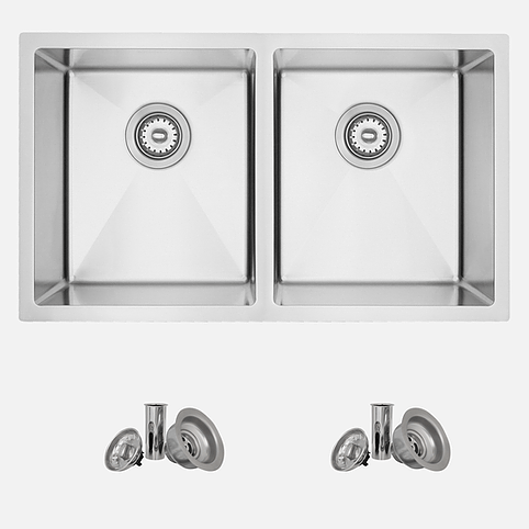 31 in Undermount Double Bowl Kitchen Sink, 18 Gauge Stainless Steel with Standard Strainers, by Stylish S-401 Toledo