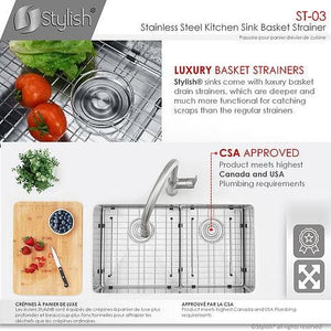 3.5 Inch Stainless Steel Kitchen Sink Extra Deep Strainer with Removable Basket, Strainer Assembly by Stylish ST-03