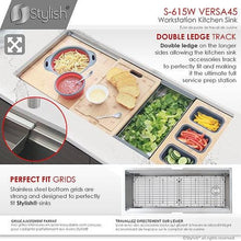 Load image into Gallery viewer, 45 inch Ledge Workstation Single Bowl Undermount 16 Gauge Stainless Steel Kitchen Sink with Built in Accessories, by Stylish S-615W Versa45