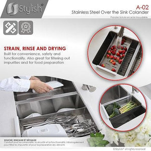 Stainless Steel Over the Sink Colander for 16" Sink Opening by Stylish A-02