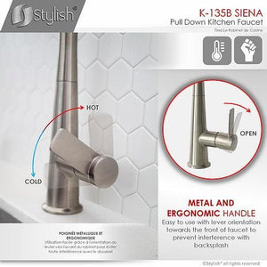 Single Handle Pull Down Kitchen Faucet - Brushed Nickel Finish by Stylish K-135B