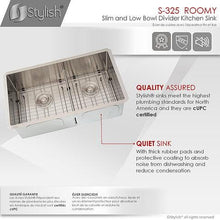 Load image into Gallery viewer, 32 in Double Bowl Kitchen Sink, 16 Gauge Stainless Steel with Grids and Basket Strainers, by Stylish® S-325XG Roomy