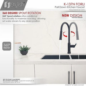 Single Handle Pull Down Kitchen Faucet - Matte Black Finish by Stylish K-137N