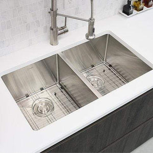 28 in Double Bowl Kitchen Sink, 16 Gauge Stainless Steel with Grids and Basket Strainers, by Stylish S-300XG Topaz