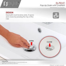 Load image into Gallery viewer, Bathroom Sink Pop-Up Drain with Overflow Brushed Nickel Finish by Stylish D-701B