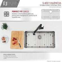 Load image into Gallery viewer, 31 in Undermount Single Bowl Kitchen Sink, 18 Gauge Stainless Steel with Grids and Standard Strainers, by Stylish S-402G Valencia