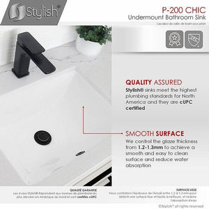 STYLISH 20 inch Rectangular Undermount Ceramic Bathroom Sink with 2 Overflow Finishes