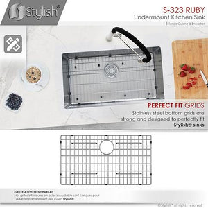 32 in Single Bowl Kitchen Sink, 16 Gauge Stainless Steel with Grid and Basket Strainer, by Stylish® S-323XG Ruby