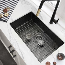 Load image into Gallery viewer, 30 inch Graphite Black Single Bowl Undermount Stainless Steel Kitchen Sink with Grid and Basket Strainer, by Stylish S-711XN Agate