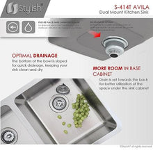 Load image into Gallery viewer, 30 in Dual Mount Double Bowl Kitchen Sink, 18 Gauge Stainless Steel with Standard Strainers, by Stylish S-414T Avila