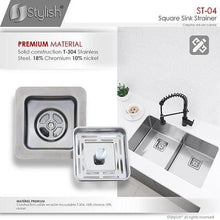Load image into Gallery viewer, 3.5 Inch Square Stainless Steel Kitchen Sink Strainer with Removable Basket by Stylish ST-04