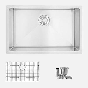 28 in Dual Mount Single Bowl Kitchen Sink, 18 Gauge Stainless Steel with Grid and Basket Strainer, by Stylish S-306TG Emerald