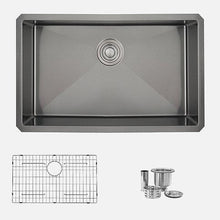 Load image into Gallery viewer, 30 inch Graphite Black Single Bowl Undermount Stainless Steel Kitchen Sink with Grid and Basket Strainer, by Stylish S-711XN Agate