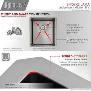 16 inch Graphite Single Bowl Undermount Stainless Steel Bar Sink, by Stylish S-709XS Lava