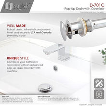 Load image into Gallery viewer, Bathroom Sink Pop-Up Drain with Overflow Brushed Nickel Finish by Stylish D-701B