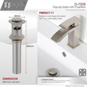 Bathroom Sink Pop-Up Drain with Overflow Brushed Nickel Finish by Stylish - D-700B